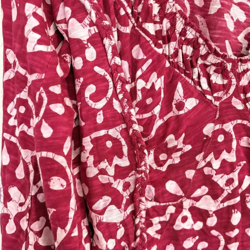 Free People On the Block Bell Sleeve Boho Patterned Top Berry Combo Medium